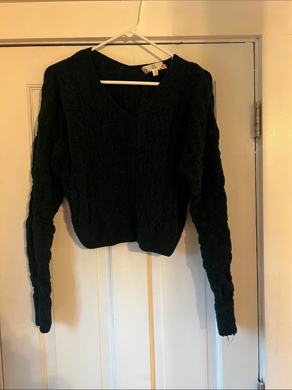 Pink Rose Dark Green Cable Knit V-Neck Sweater